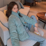 Naiste s&uuml;gistalv vabaaja velvetist leiva polsterdatud jope mantel V&auml;lisr&otilde;ivad l&uuml;hikesed krae t&otilde;mblukuga tasku paks soe lahti &uuml;hev&auml;rviline M sinine