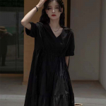 Prantsuse kleidid Suvised naiste kolledži stiilis lahtised suured mugavad &uuml;hev&auml;rvilised l&uuml;hikesed &uuml;hev&auml;rvilised kleidid L must