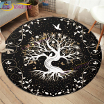 Elupuu Yggdrasil ruunimustriga &uuml;mmargune vaip Elupuu vikerkaaretr&uuml;kiga vaip Elutoa &uuml;mmargune matt Vikingi &uuml;mmargune vaip Diameter 60cm