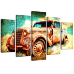Viieosalise pildiga l&otilde;uenditr&uuml;kk Car Retro Vintage 100x70 pruun