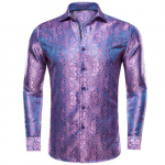 3XL meeste pikkade varrukatega siidist s&auml;rgid, lillad Paisley vabaajakleidilised topid, n&ouml;&ouml;biga UK S