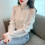 2023. aasta suvine prantsuse pikkade varrukatega seksikas pluus, s&uuml;gisene &scaron;ifoonist topp naistele p&auml;ikesekaitsetoode Naiste pluus Blusas Elegant 27885 S aprikoosi