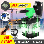 Horisontaalsed jooned ja 360-kraadine vertikaalne rist koos akuga v&auml;listingimustes kasutatavate 4D 16-liiniliste lasertasandite jaoks, roheline laserjoon, isetasanduv