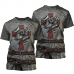 Keskaegne Knight Armour Meeste T-s&auml;rk Topid 3D Prindiga Ts&auml;rgid Templar Knight Cosplay L&uuml;hikeste varrukatega S&auml;rk Kaelus Lahedad t&auml;navar&otilde;ivad S