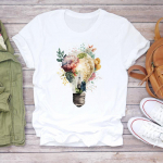 (Aasia suurus) Naiste prinditud lilleline kaamerastiil, 90-ndate tee-top-riided vabaaja l&uuml;hikeste varrukatega naiste mood T-s&auml;rk Naiste graafiline T-s&auml;rk S