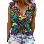 Naiste tankid Seksikad V kaelusega varrukateta suvetopsid Vest 3D Prindiga Mitmev&auml;rvilised kristallist liblikas topid XS sinine