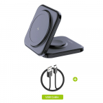 2-&uuml;hes kaasaskantav juhtmevaba laadija kokkupandav alus iPhone'i jaoks 12/13/14/11 15w magnetiline juhtmeta laadija Iwatchile/airpodidele Z6S must