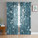 Sakura lill Abstraktne vesilaine t&uuml;ll-akna kardinad elutuba organza l&auml;bipaistev Voile kardin Magamistuba k&ouml;&ouml;k Kodukaunistus kardin W135 x H115cm x1