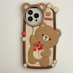Cartoon Cute Love Balloon Bear telefoni&uuml;mbris, mis &uuml;hildub iPhone 14 13 12 Pro Max 11 silikoonist kaitsekattega iPhone 7 pruun