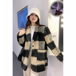 Korea stiilis ruuduline villane mantel villase kraega s&uuml;gistalvine keskmise pikkusega lahtine elegantne villane mantel vabaaja soe villane mantel S