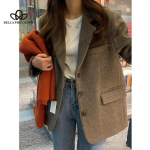 S&uuml;gistalvine uus moodne lahtine mantel Korea stiilis salendav Briti stiilis prantsuse stiilis elegantne vabaaja villane mantel S khaki