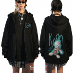 Korn Rock Band WORLD TOUR T&otilde;mblukuga jakid Metallmuusika Meeste Pusad Suured Hip Hop T&auml;navar&otilde;ivad Lukuga dressipluusid Punk Y2K Topid 3XL