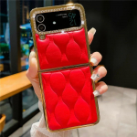Luksuslik Kuldse S&auml;deluse ja Teemantidega Katte&uuml;mbris Samsung Z Flip 3 Flip 5 jaoks Ruuduline Triibuline Pehme Nahast &Uuml;mbris Samsung Galaxy Z Flip 4 jaoks galaxy z flip 5 punane