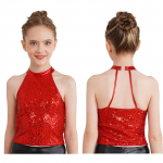 Laste T&uuml;drukute Varrukateta Avatud Seljaga S&auml;delev Sequin Halter Crop Top Tantsu V&otilde;imlemiskost&uuml;&uuml;mi jaoks 5-6 Years