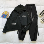 Cargo Pants naiste &uuml;likond avara kapuutsiga spordikardigan + vest + p&uuml;ksid, kolmeosaline kettkirjade tr&uuml;kkimise komplekt XS