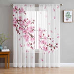 Kevadised Cherry Blossom Branch t&uuml;lli l&auml;bipaistvad kardinad elutuppa Magamistoa k&ouml;&ouml;ki akende jaoks Voile kardinad kodukaunistuseks 135W x 114H(cm)