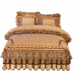 Europe Velvet King Size 4tk Luksuslik voodipesukomplekt Tepitud pitsist voodiseelik Pehme soe kuninganna kahe padjap&uuml;&uuml;riga 1.5x2m-59x79inch bed