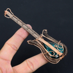 Natural Blue Baltic Amber Handmade Copper Wire Wrap Guitar Pendant 4.53 w4d31