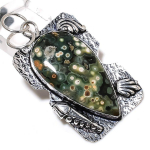 Natural Ocean Jasper Gemstone Handmade 925 Sterling Silver Pendant 2.36 w9z57