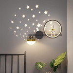 Lastetoa seinalamp Creative Astronaut Cartoon Astronaut Starry Sky Magamistoa voodivalgusti must