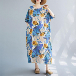 L&uuml;hikeste varrukatega Suures suuruses puuvillane vintage lilleline uus kleit naistele vaba ja pikk suvekleit