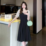 QICED Kevadine mood v&ouml;&ouml;koha salendav MIDI l&uuml;hikeste varrukatega teepaus Prantsuse punane kleit naiste moesuund S