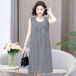 Puuvillasest siidist pidžaamakleit naistele suvel avara istuvusega, suure suurusega keskmise pikkusega varrukateta kleit Kunstpuuvillast koduriided, &otilde;huke stiil 3XL