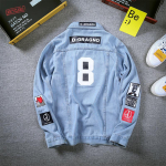 K&otilde;rgekvaliteediline teksajakk Meeste moebr&auml;nd Lahtine hip-hop tr&uuml;kitud ilus top jakk Pesapallivormi mantel mees 2XL sinine