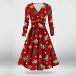 Naiste vabaaja ja moodne j&otilde;ulutr&uuml;kiga pikkade varrukatega V-kaelusega seksikas kleit L sinine