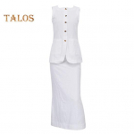 Naiste vabaaja &uuml;likond, kandiline krae, varrukateta vest, pikk seelik, suvine sobiv komplekt peokontoris igap&auml;evaseks kandmiseks L valge