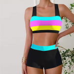 Naiste ujumisriided Tankini, 2-osaline ujumistrikoo, roosa leopardimustriga roosimustriga supluskost&uuml;&uuml;mid S valge