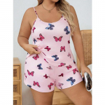 Suvine Slim Butterfly Print Camisole Shorts Pidžaama&uuml;likond Suures suuruses koduriided 1XL mitmev&auml;rviline