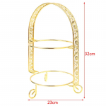 Kahekihiline kaarekujuline metallist koogialus Kuldse puuviljaga magustoiduriiuli peokujundus