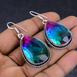 Bi-Color Tourmaline Gemstone 925 Sterling Silver gift Jewelry Earring 1.97 k1Z61
