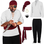 Meeste Halloweeni piraadikost&uuml;&uuml;m Meeste lavakost&uuml;&uuml;m Cosplay kost&uuml;&uuml;m L valge