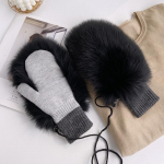 Uued naiste 100% ehtsast kootud paksust ehtsast rebase karusnahast labakindad talvesoojad daamile ehtsast karusnahast kindad luksuslikud rebase karusnahast labakindad Elastic must