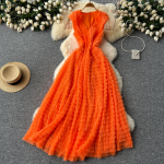 Vintage V-kaelusega varrukateta plisseeritud v&otilde;rk elegantne aluskleit A-l&otilde;ikeline k&otilde;rge v&ouml;&ouml;kohaga puhkus naiste suvine vestidos kleidid One Size oranž