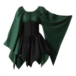 Naiste pikkade varrukatega kleit Keskaegne vintage haldjap&auml;kapiku kost&uuml;&uuml;m Kellukese varrukatega Retro v&ouml;&ouml;kohaga kokkut&otilde;mbuv lapiline kleit Halloweeni cosplay jaoks M tumeroheline v&auml;rv