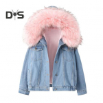 Talvine naiste jope karvane kapuuts, paksendatud pl&uuml;&uuml;s pikkade varrukatega taskud, n&ouml;&ouml;bid, klapp, taskud, mantel L&uuml;hike tuulekindel soe mantel S