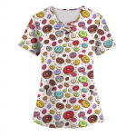 Suures suuruses tr&uuml;kitud Scrub t&ouml;&ouml;vormi topid naistele V-kaelusega Foral Print l&uuml;hikeste varrukatega L&otilde;busad T-s&auml;rgid Taskutega t&ouml;&ouml;riiete T-s&auml;rk XXL