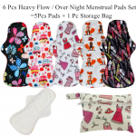 5+1 Heavy Flow padjad korduvkasutatavad menstruaalriidest h&uuml;gieenisidemed, 100% orgaaniline bambusest pehme Dark random