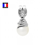 Compagnie G&eacute;n&eacute;rale des Perles &ndash; teemantripats 0,06 Cts ehtne kultiveeritud p&auml;rlipirn 9-10 mm &ndash; 18K valge kuld &ndash; naiste ehted