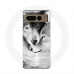 Coque Maniacase pour Google Pixel 7 Pro Le loup et la louve Animal noir et blonc