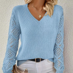 Kevadised ja s&uuml;gisesed naiste vabaaja kampsunid, topid, V-kaelusega kootud kampsun, pullover kudum XS taevasinine v&auml;rv