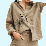 Naiste moeprindiga pluus Naiste puuvillane linane pikkade varrukatega vabaaja s&auml;rk S valge