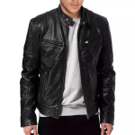 Moodne Meeste kunstnahast Jakk Slim Fit Seisukrae PU Jakk Mehelik Tuulekindel Mootorratta Rev&auml;&auml;r Diagonaalne T&otilde;mblukk Jakid Mehed XS black