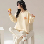 Naiste pluss suuruses pidžaama kevadine pilvepuuvillane pikkade varrukatega p&uuml;ksid saab kanda &otilde;pilase koduriietena kahest osast koosnev komplekt oranž M