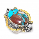 Spiny Oyster Handmade 925 Sterling Silver Two Tone Ring Size 8 m1e00