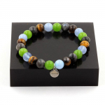 Pierres et Min&eacute;raux. Bracelet Perles Aigue-Marine + Oeil de Tigre + Labradorite + P&eacute;ridot 8 Fabriqu&eacute; en France.