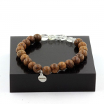 Pierres et Min&eacute;raux. Bracelet Topaze du Br&eacute;sil + Perles bois 8 mm. Fabriqu&eacute; en France.